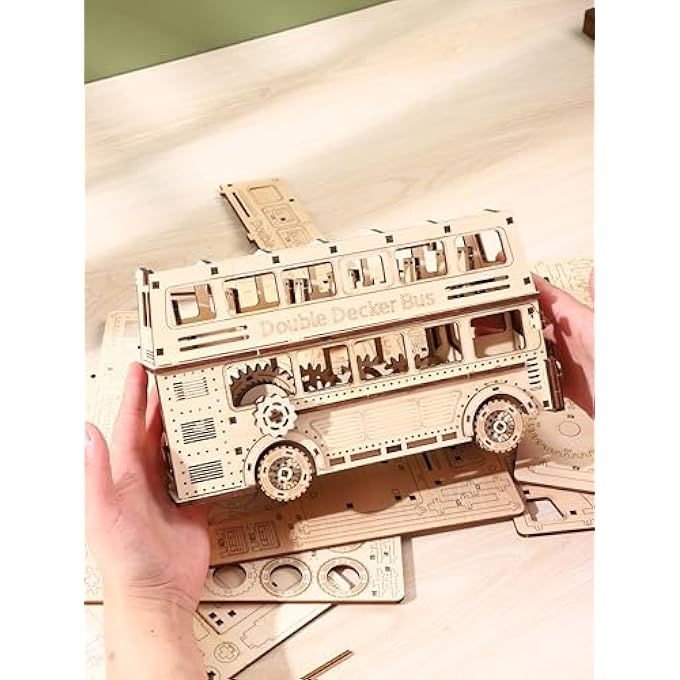 WOODEN 3D DOUBLE DECKER BUS MODEL KIT, DIY ASSEMBLY PUZZLE, MECHANICAL CONSTRUCTION SET - Image 4